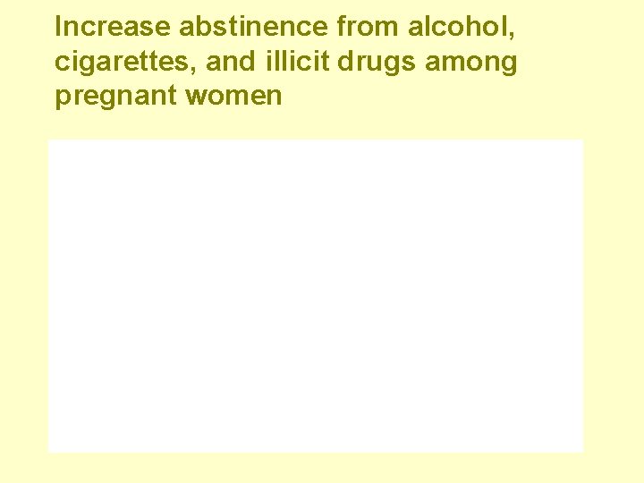 Increase abstinence from alcohol, cigarettes, and illicit drugs among pregnant women 