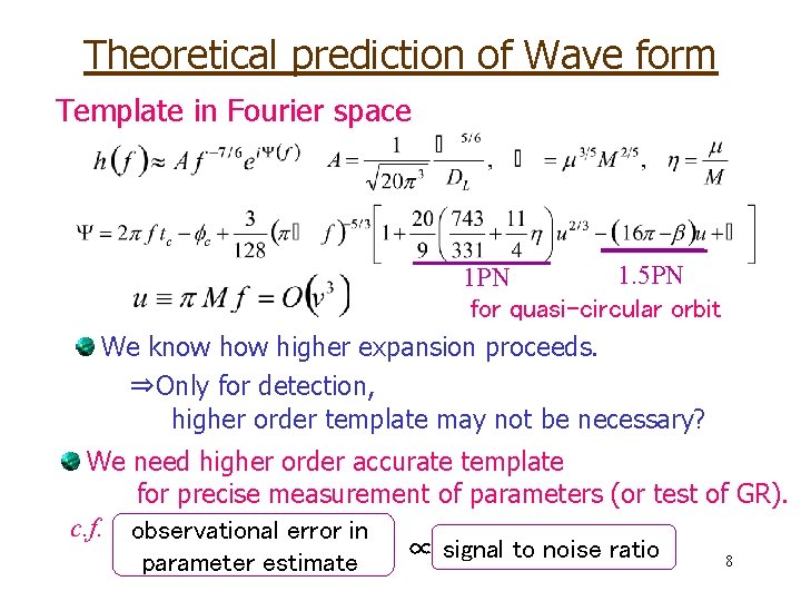 Theoretical prediction of Wave form Template in Fourier space 1. 5 PN 1 PN