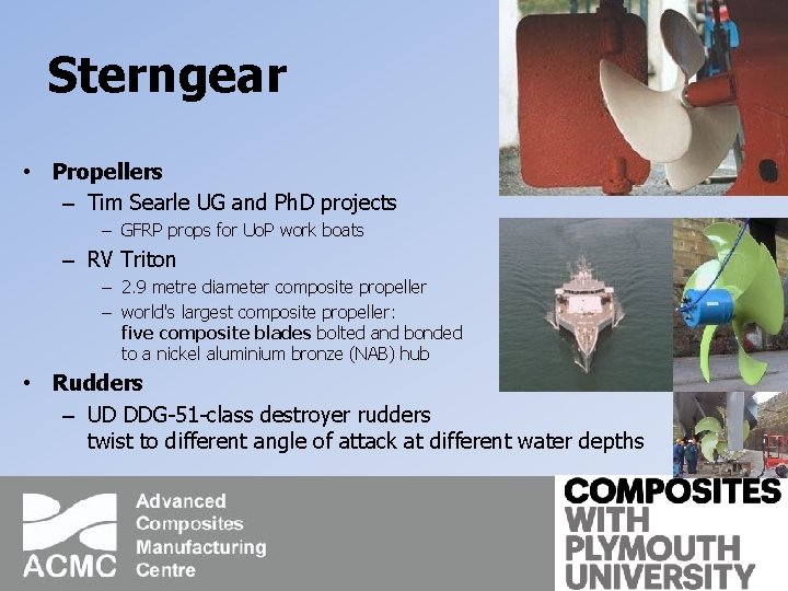 Sterngear • Propellers – Tim Searle UG and Ph. D projects – GFRP props