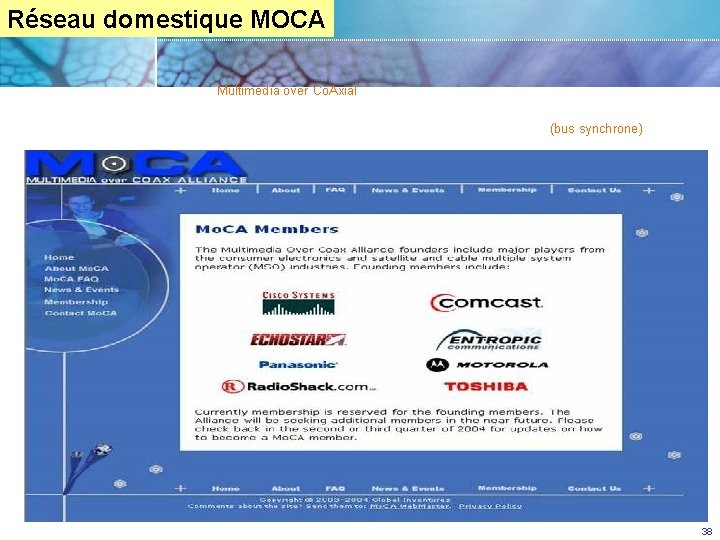 Réseau domestique MOCA Additional Physical Layer Technologies Multimedia over Co. Axial emploie la bande
