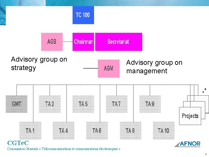 Advisory group on strategy Advisory group on management CGTe. C Commission Générale « Télécommunications