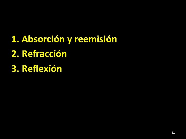 1. Absorción y reemisión 2. Refracción 3. Reflexión 11 