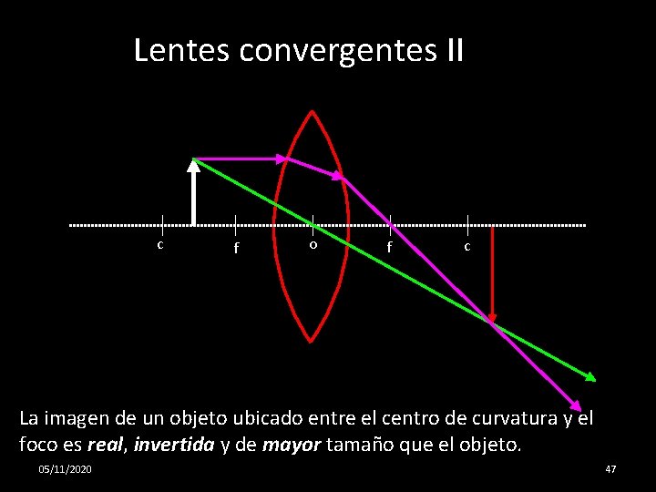 Lentes convergentes II c f o f c La imagen de un objeto ubicado