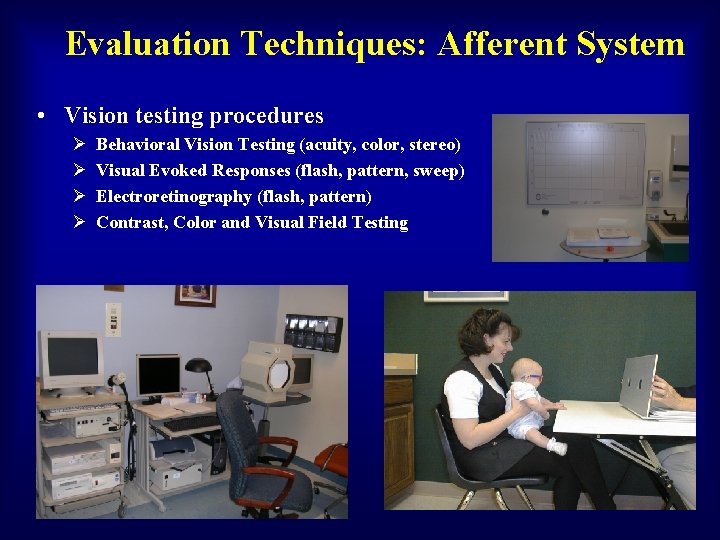 Evaluation Techniques: Afferent System • Vision testing procedures Ø Ø Behavioral Vision Testing (acuity,