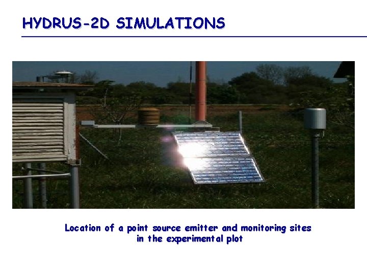 HYDRUS-2 D SIMULATIONS Location of a point source emitter and monitoring sites in the