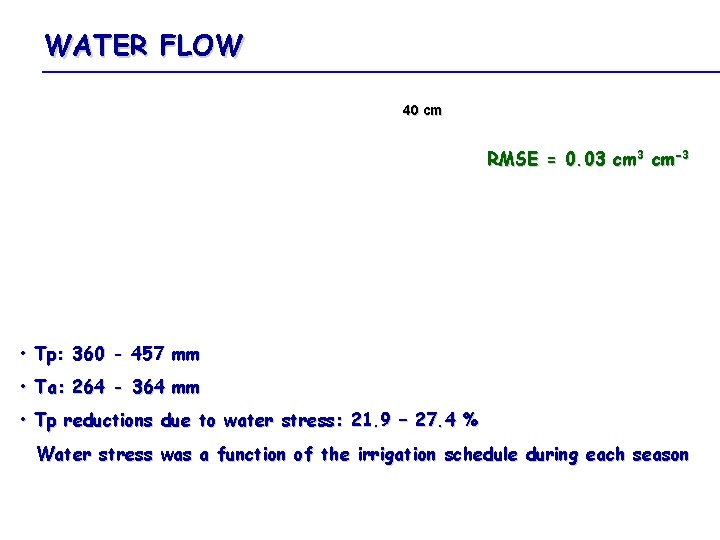 WATER FLOW 40 cm RMSE = 0. 03 cm-3 • Tp: 360 - 457