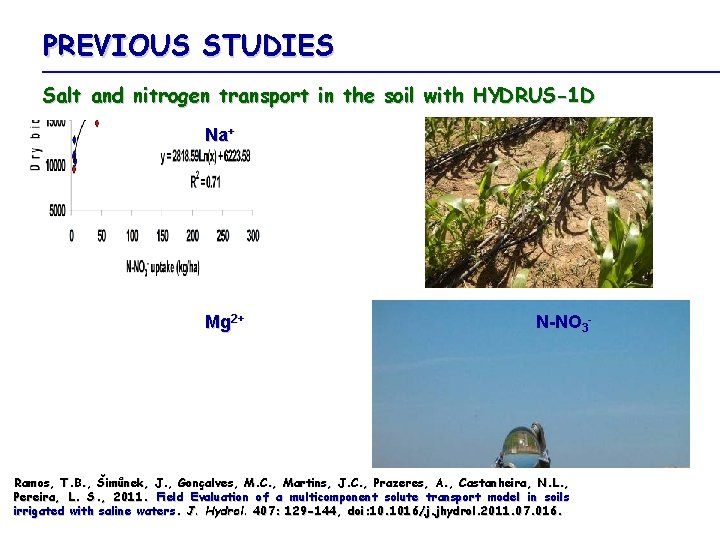 PREVIOUS STUDIES Salt and nitrogen transport in the soil with HYDRUS-1 D Na+ Mg