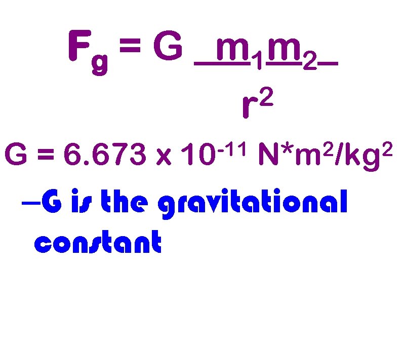 Fg = G _m 1 m 2_ 2 r G = 6. 673 x