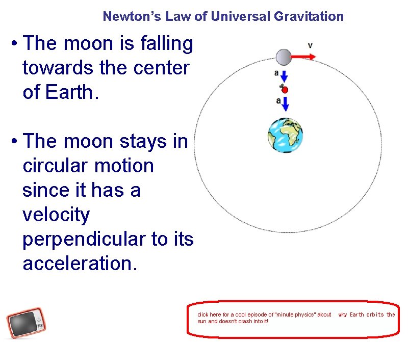 Newton’s Law of Universal Gravitation • The moon is falling towards the center of