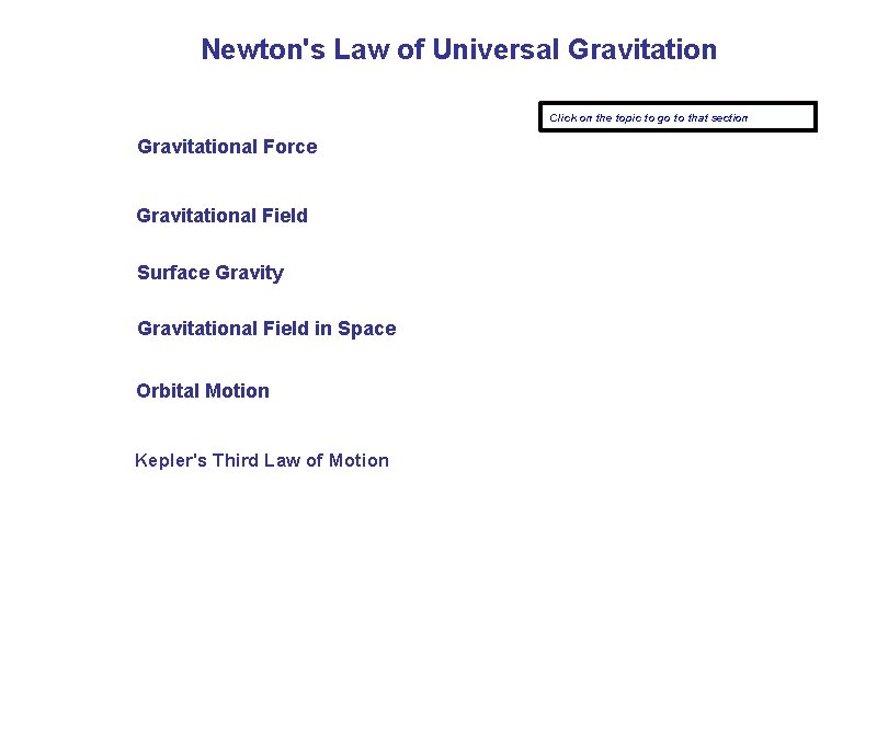 Newton's Law of Universal Gravitation Click on the topic to go to that section