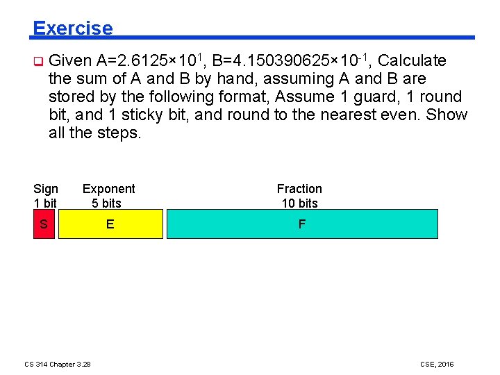 Exercise q Given A=2. 6125× 101, B=4. 150390625× 10 -1, Calculate the sum of