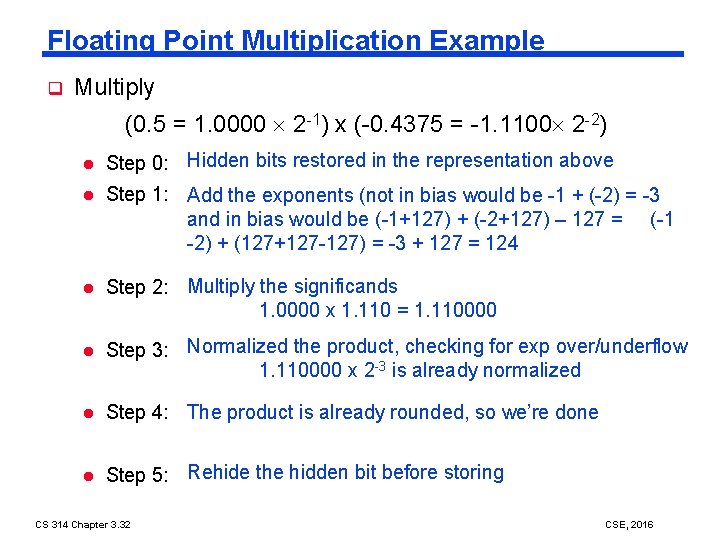 Floating Point Multiplication Example q Multiply (0. 5 = 1. 0000 2 -1) x