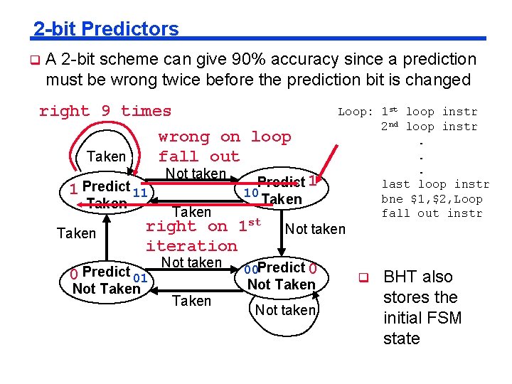 2 -bit Predictors q A 2 -bit scheme can give 90% accuracy since a