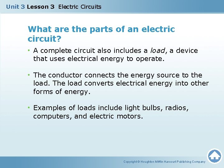 Unit 3 Lesson 3 Electric Circuits What are the parts of an electric circuit?