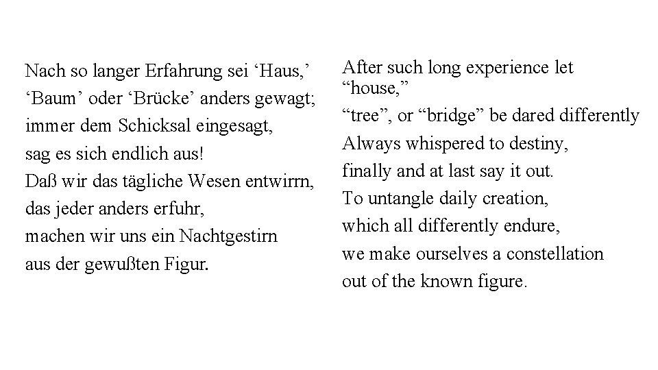 Nach so langer Erfahrung sei ‘Haus, ’ ‘Baum’ oder ‘Brücke’ anders gewagt; immer dem