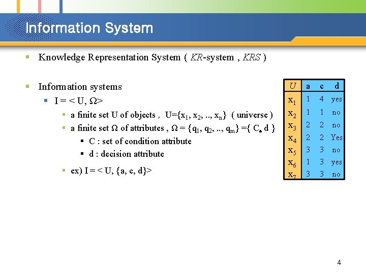 Information System § Knowledge Representation System ( KR-system , KRS ) § Information systems