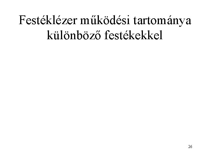 Festéklézer működési tartománya különböző festékekkel 26 