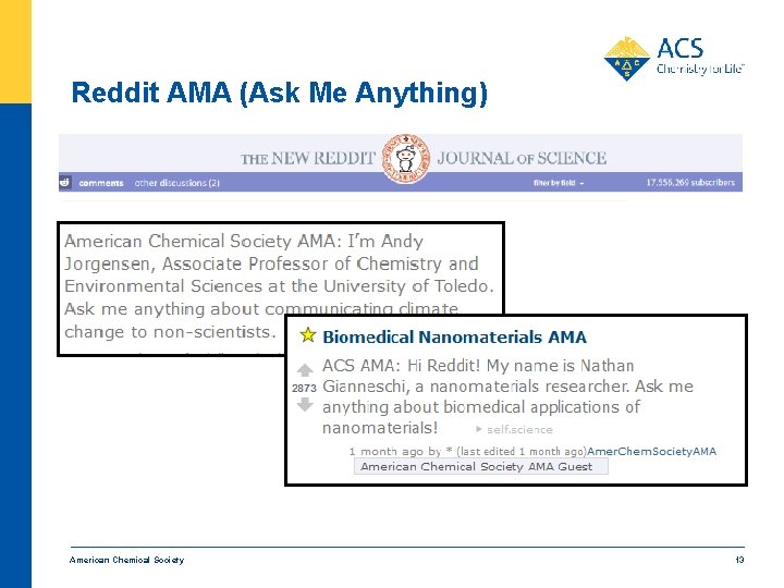 Reddit AMA (Ask Me Anything) American Chemical Society 13 