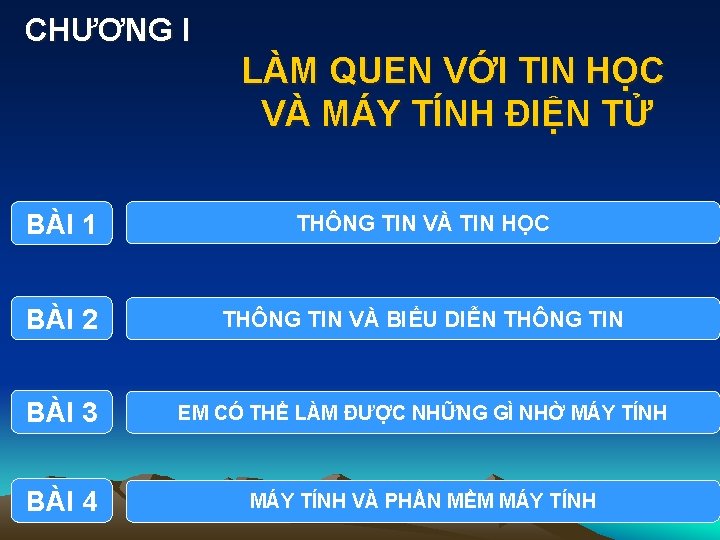 CHƯƠNG I LÀM QUEN VỚI TIN HỌC VÀ MÁY TÍNH ĐIỆN TỬ BÀI 1