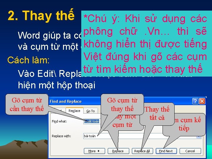2. Thay thế *Chú ý: Khi sử dụng các thì từsẽ Word giúp ta