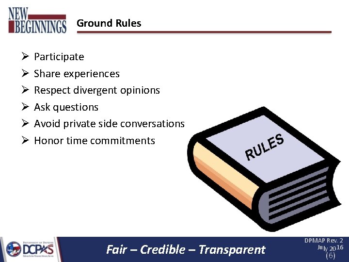 Ground Rules Participate Share experiences Respect divergent opinions Ask questions Avoid private side conversations Ground Rules Participate Share experiences Respect divergent opinions Ask questions Avoid private side conversations