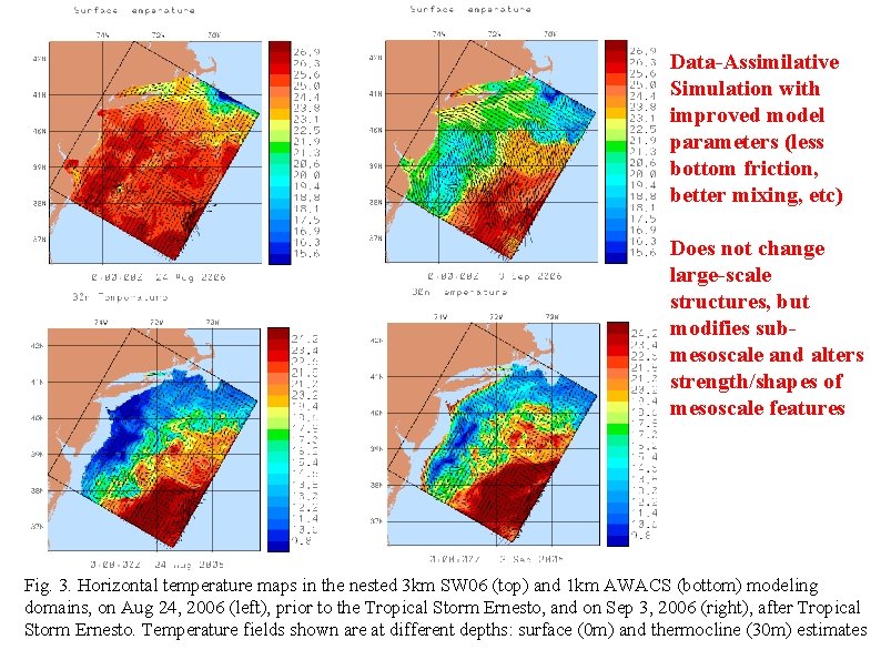 Data-Assimilative Simulation with improved model parameters (less bottom friction, better mixing, etc) Does not Data-Assimilative Simulation with improved model parameters (less bottom friction, better mixing, etc) Does not