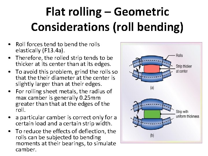 Flat rolling – Geometric Considerations (roll bending) • Roll forces tend to bend the