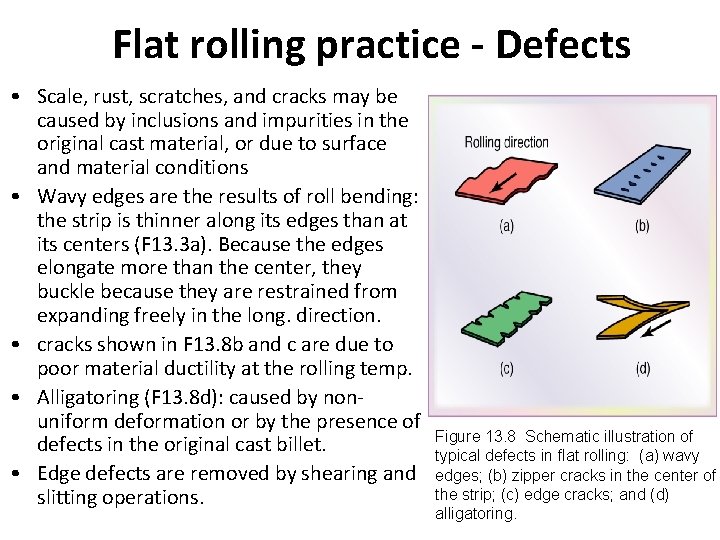 Flat rolling practice - Defects • Scale, rust, scratches, and cracks may be caused