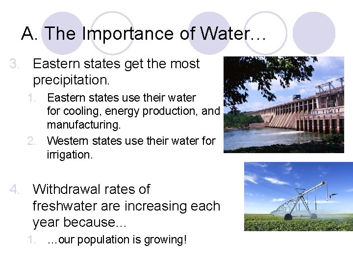 A. The Importance of Water… 3. Eastern states get the most precipitation. 1. Eastern