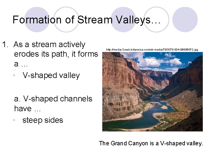 Formation of Stream Valleys… 1. As a stream actively erodes its path, it forms