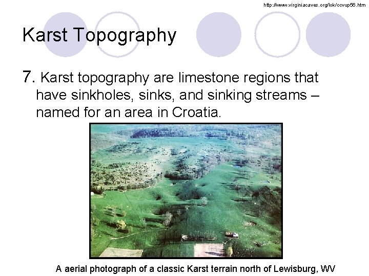 http: //www. virginiacaves. org/lok/ccvup 56. htm Karst Topography 7. Karst topography are limestone regions