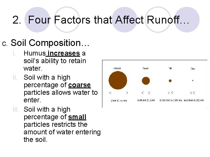 2. Four Factors that Affect Runoff… c. Soil Composition… i. Humus increases a soil’s