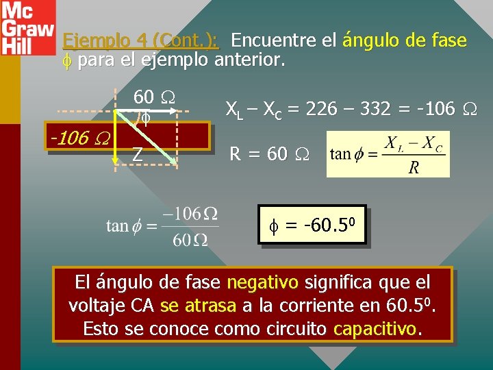 Ejemplo 4 (Cont. ): Encuentre el ángulo de fase f para el ejemplo anterior.