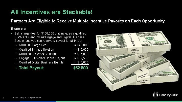 All Incentives are Stackable! Partners Are Eligible to Receive Multiple Incentive Payouts on Each All Incentives are Stackable! Partners Are Eligible to Receive Multiple Incentive Payouts on Each