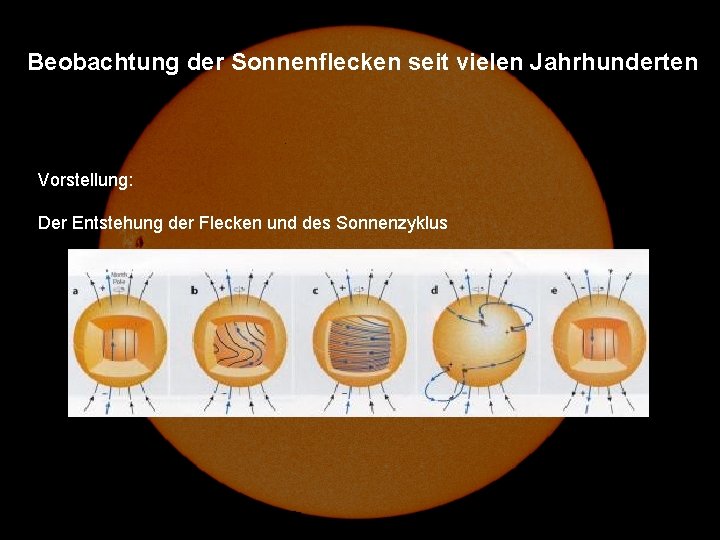 Beobachtung der Sonnenflecken seit vielen Jahrhunderten Vorstellung: Der Entstehung der Flecken und des Sonnenzyklus