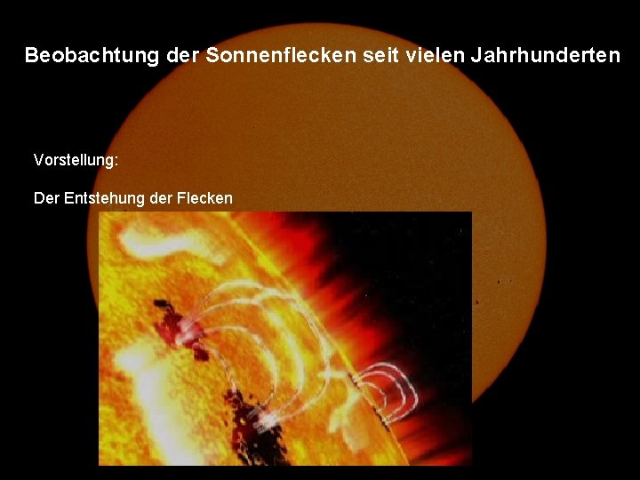 Beobachtung der Sonnenflecken seit vielen Jahrhunderten Vorstellung: Der Entstehung der Flecken 