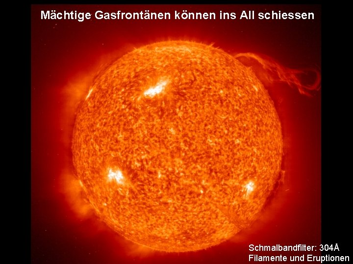 Mächtige Gasfrontänen können ins All schiessen Schmalbandfilter: 304Å Filamente und Eruptionen 