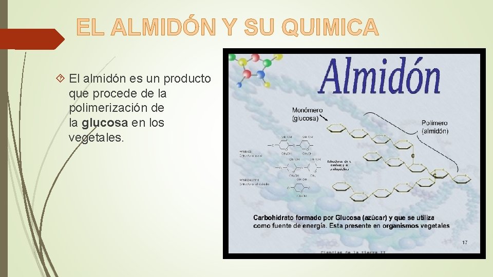 EL ALMIDÓN Y SU QUIMICA El almidón es un producto que procede de la EL ALMIDÓN Y SU QUIMICA El almidón es un producto que procede de la