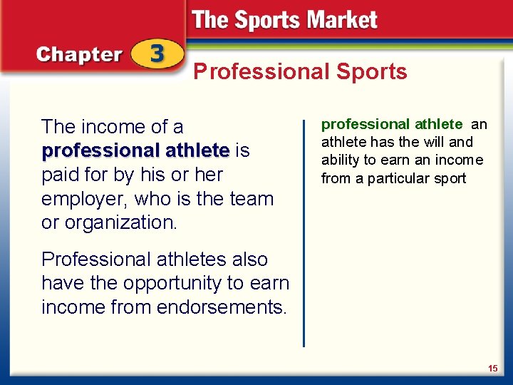 Professional Sports The income of a professional athlete is paid for by his or