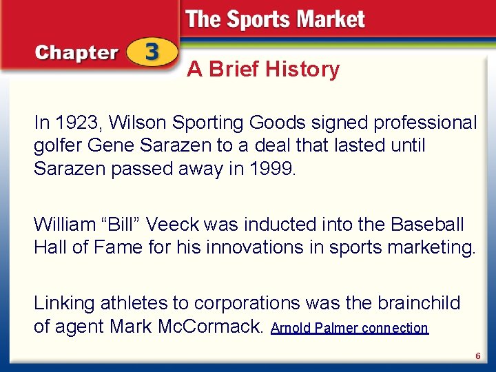 A Brief History In 1923, Wilson Sporting Goods signed professional golfer Gene Sarazen to