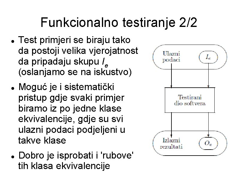Funkcionalno testiranje 2/2 Test primjeri se biraju tako da postoji velika vjerojatnost da pripadaju Funkcionalno testiranje 2/2 Test primjeri se biraju tako da postoji velika vjerojatnost da pripadaju