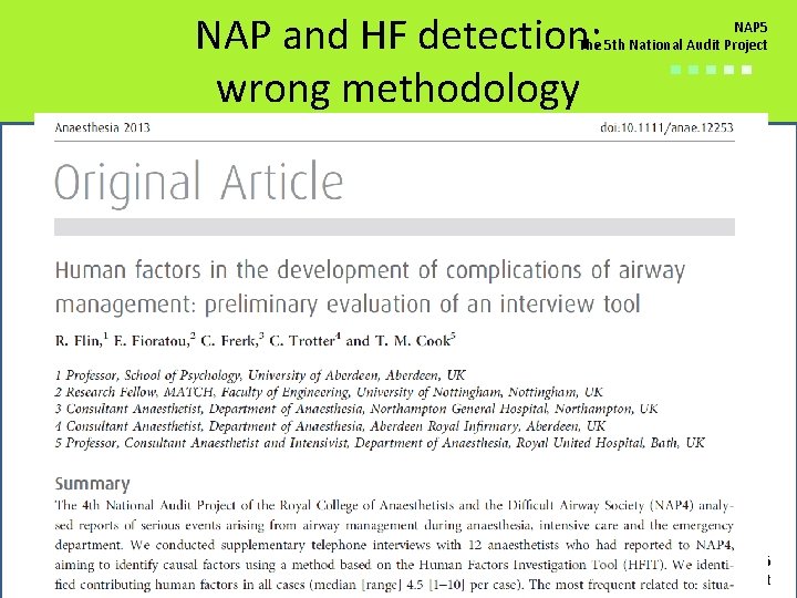 NAP and HF detection: wrong methodology NAP 5 The 5 th National Audit Project