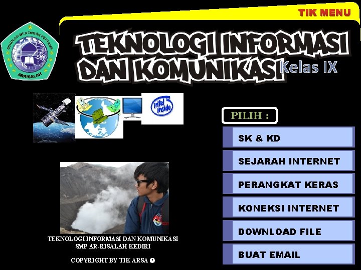 TIK MENU Kelas IX PILIH : SK & KD SEJARAH INTERNET PERANGKAT KERAS KONEKSI