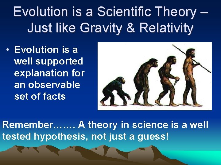 Evolution is a Scientific Theory – Just like Gravity & Relativity • Evolution is