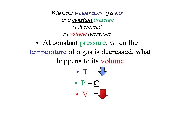 When the temperature of a gas at a constant pressure is decreased, its volume
