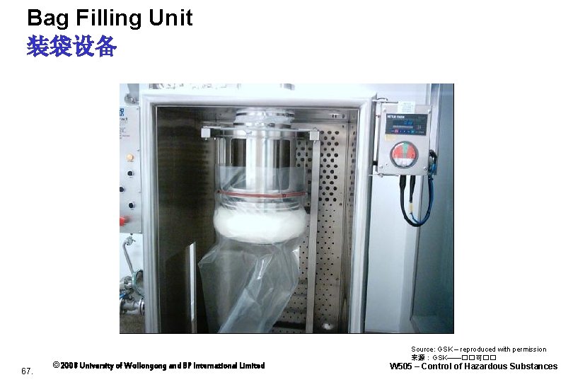 Bag Filling Unit 装袋设备 67. © 2008 University of Wollongong and BP International Limited