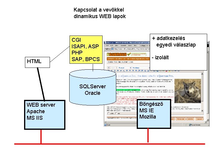 Kapcsolat a vevőkkel dinamikus WEB lapok HTML CGI ISAPI, ASP PHP SAP, BPCS +