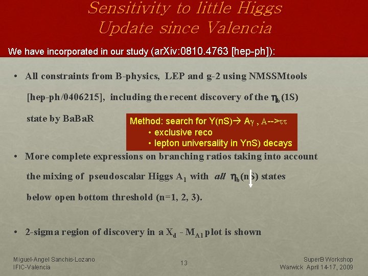 Sensitivity to little Higgs Update since Valencia We have incorporated in our study (ar.