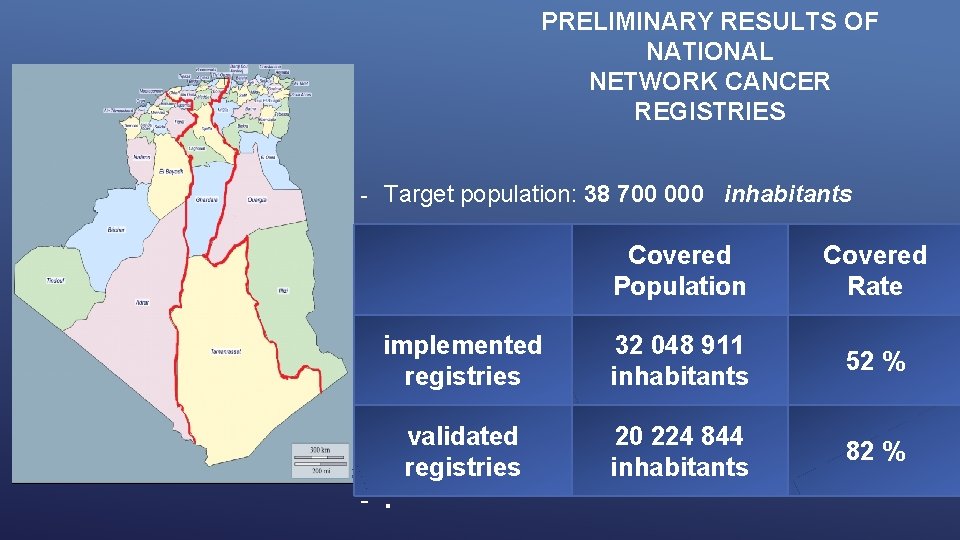 PRELIMINARY RESULTS OF NATIONAL NETWORK CANCER REGISTRIES - - Target population: 38 700 000