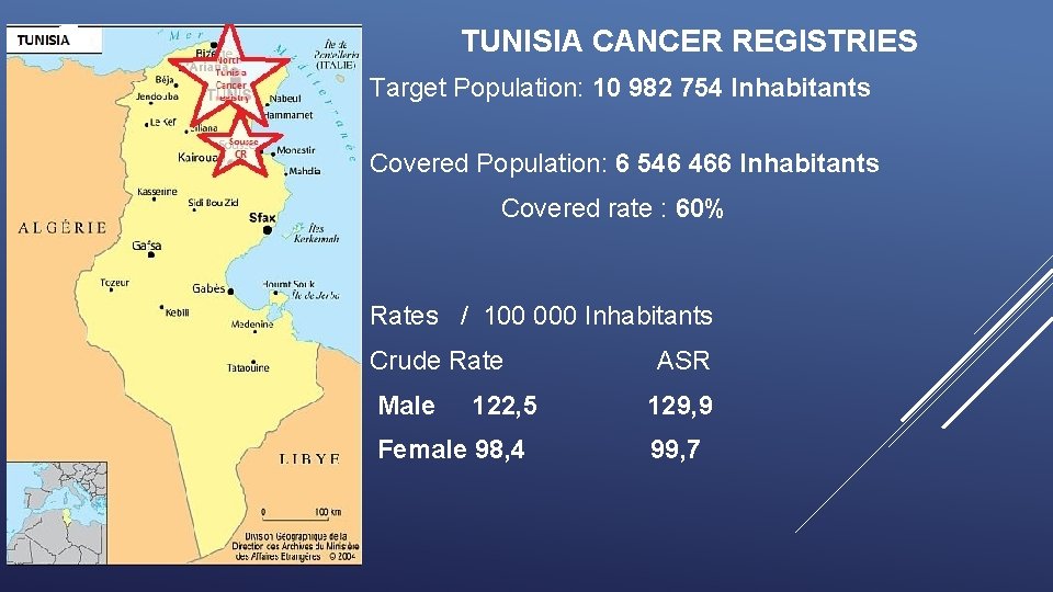 TUNISIA CANCER REGISTRIES Target Population: 10 982 754 Inhabitants Covered Population: 6 546 466